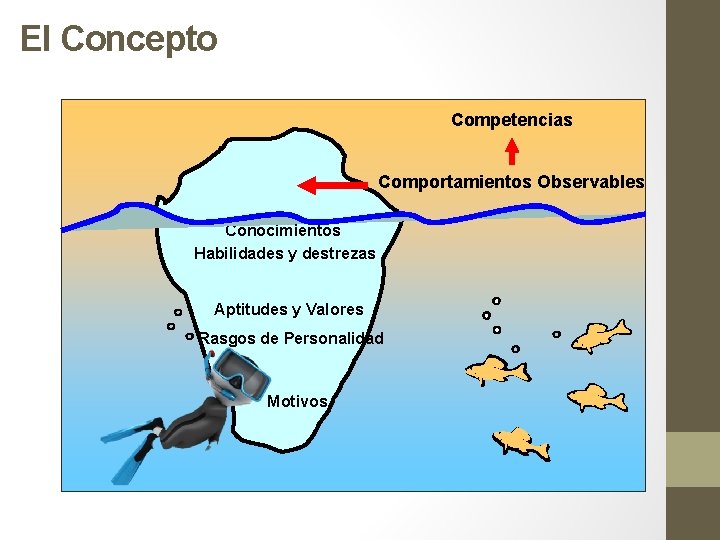 El Concepto Competencias Comportamientos Observables Conocimientos Habilidades y destrezas Aptitudes y Valores Rasgos de