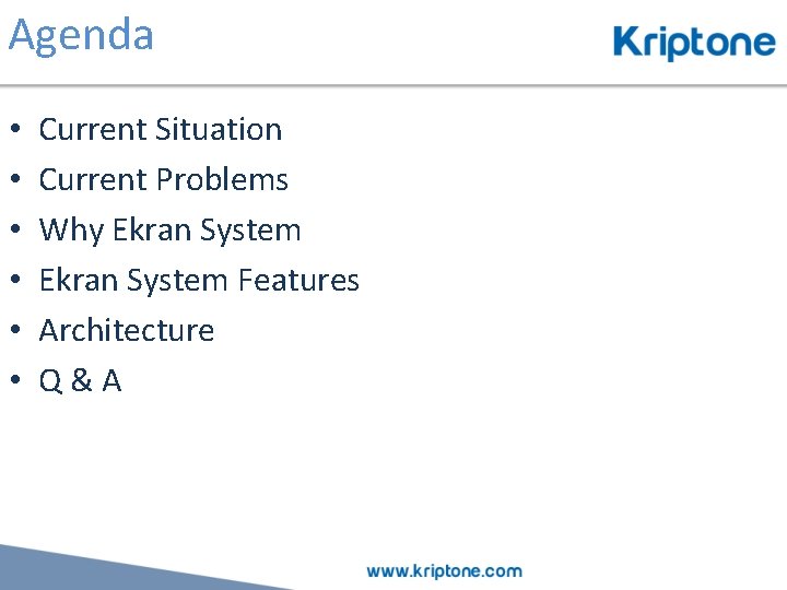 Agenda • • • Current Situation Current Problems Why Ekran System Features Architecture Q&A