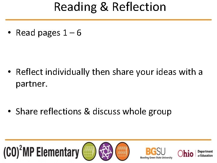 Reading & Reflection • Read pages 1 – 6 • Reflect individually then share