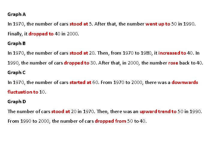 Graph A In 1970, the number of cars stood at 5. After that, the
