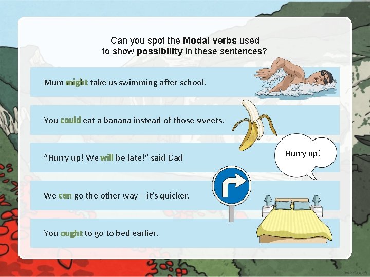 Can you spot the Modal verbs used to show possibility in these sentences? Mum