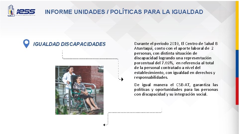 INFORME UNIDADES / POLÍTICAS PARA LA IGUALDAD DISCAPACIDADES Durante el período 2019, El Centro