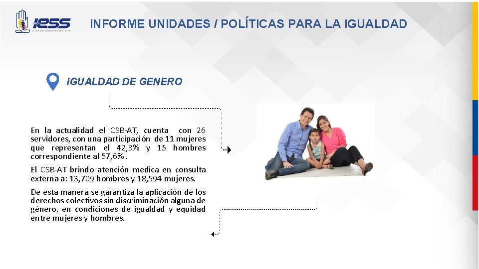 INFORME UNIDADES / POLÍTICAS PARA LA IGUALDAD DE GENERO En la actualidad el CSB-AT,