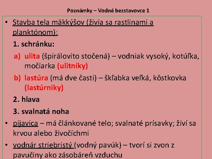 Poznámky – Vodné bezstavovce 1 • Stavba tela mäkkýšov (živia sa rastlinami a planktónom):