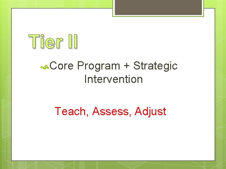 Tier II Core Program + Strategic Intervention Teach, Assess, Adjust 