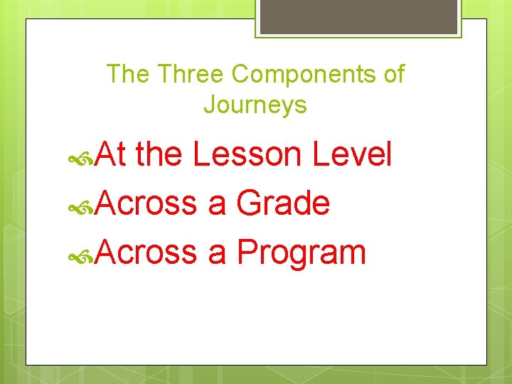 The Three Components of Journeys At the Lesson Level Across a Grade Across a
