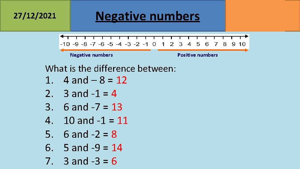 27/12/2021 Negative numbers What is the difference between: 1. 2. 3. 4. 5. 6.