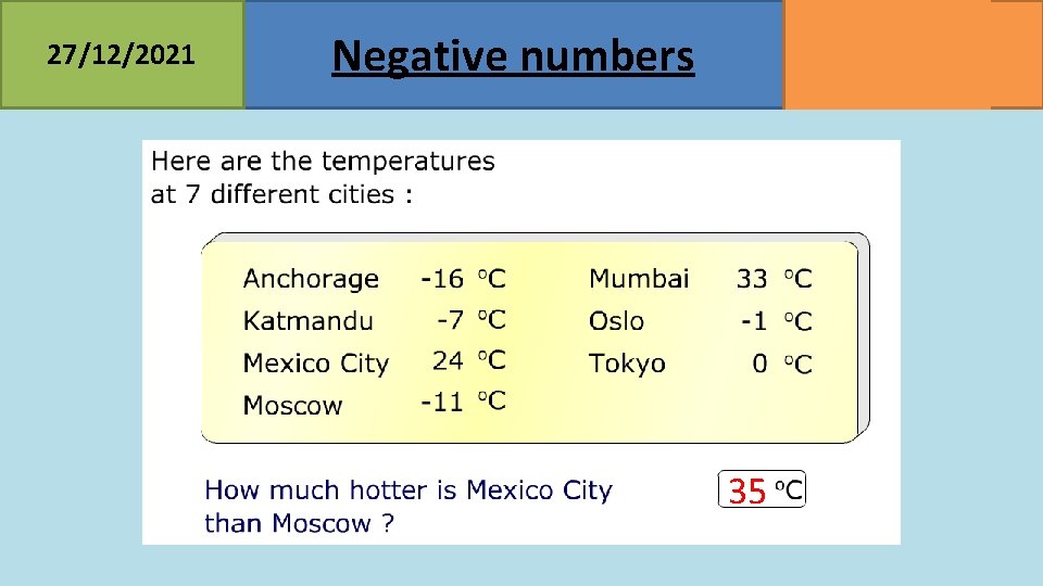 27/12/2021 MATHSWATCH CLIP 23, 68 GRADE 2, 3 Negative numbers 35 