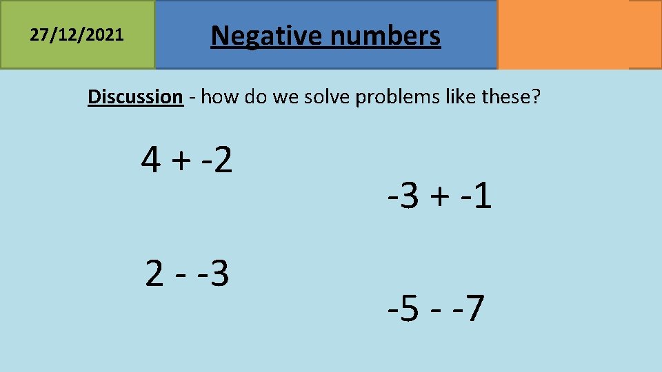 27/12/2021 Negative numbers MATHSWATCH CLIP 23, 68 GRADE 2, 3 Discussion - how do