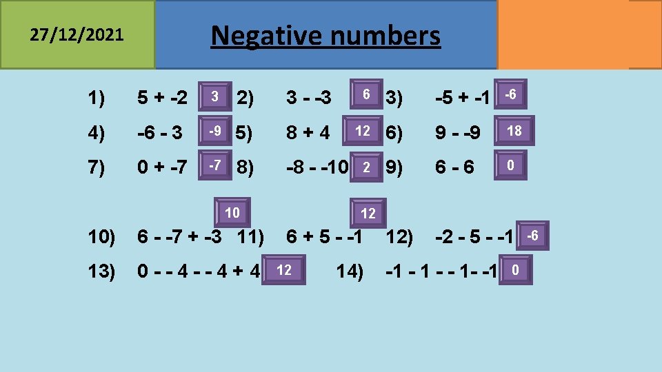 Negative numbers 27/12/2021 MATHSWATCH CLIP 23, 68 GRADE 2, 3 1) 5 + -2