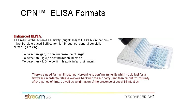 CPN™ ELISA Formats Enhanced ELISA: As a result of the extreme sensitivity (brightness) of