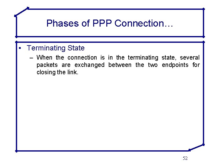 Phases of PPP Connection… • Terminating State – When the connection is in the