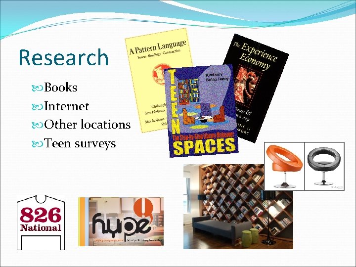 Research Books Internet Other locations Teen surveys 