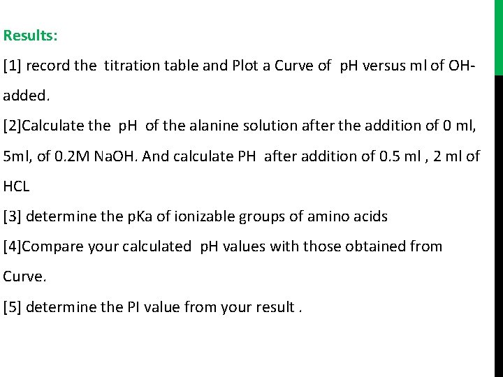 Results: [1] record the titration table and Plot a Curve of p. H versus