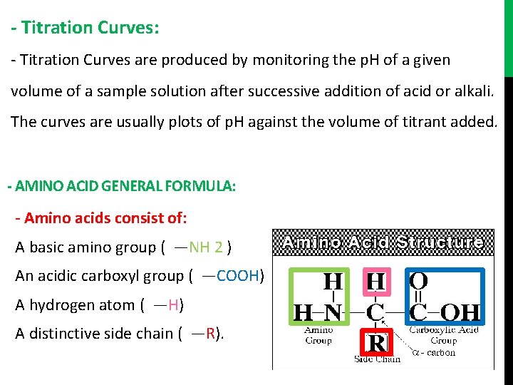 - Titration Curves: - Titration Curves are produced by monitoring the p. H of