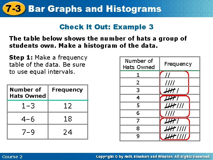 7 -3 Bar Graphs and Histograms Check It Out: Example 3 The table below