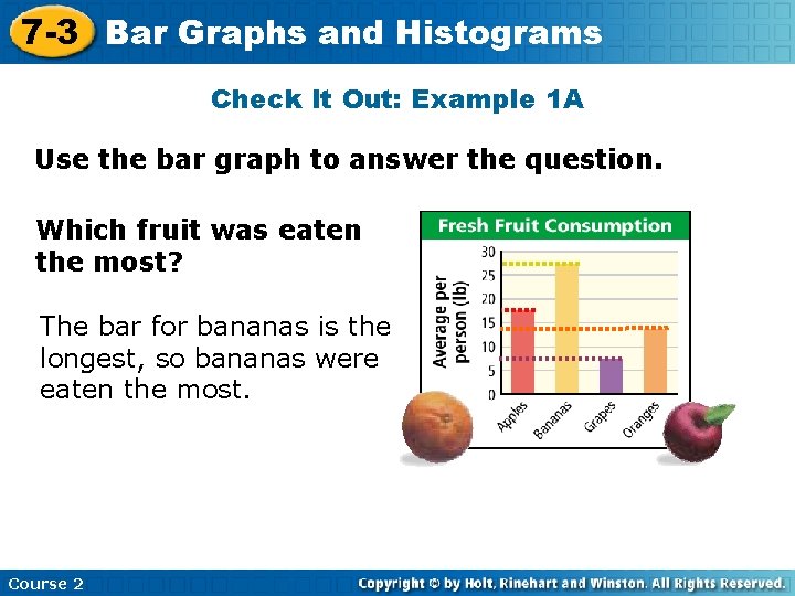 7 -3 Bar Graphs and Histograms Check It Out: Example 1 A Use the