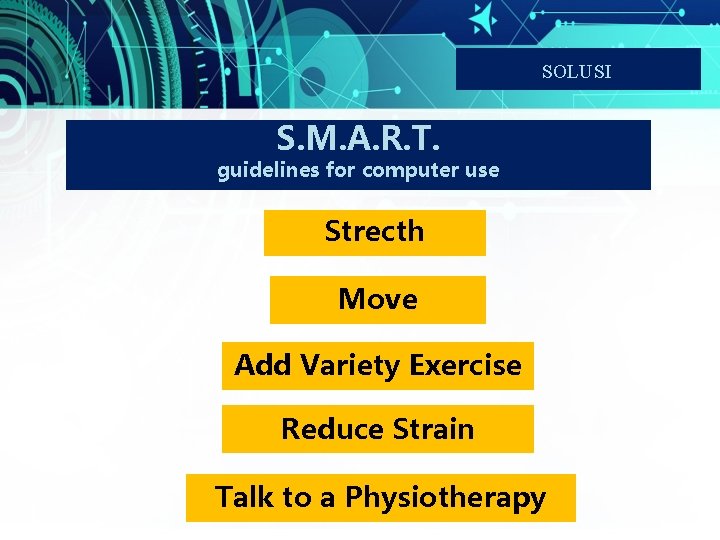 SOLUSI S. M. A. R. T. guidelines for computer use Strecth Move Add Variety