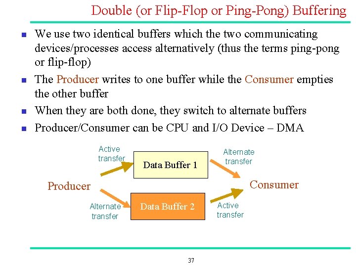 Double (or Flip Flop or Ping Pong) Buffering n n We use two identical