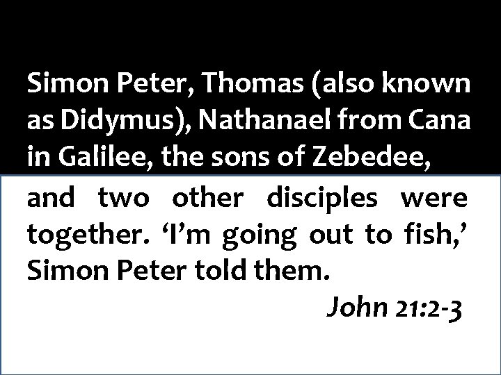 Simon Peter, Thomas (also known as Didymus), Nathanael from Cana in Galilee, the sons