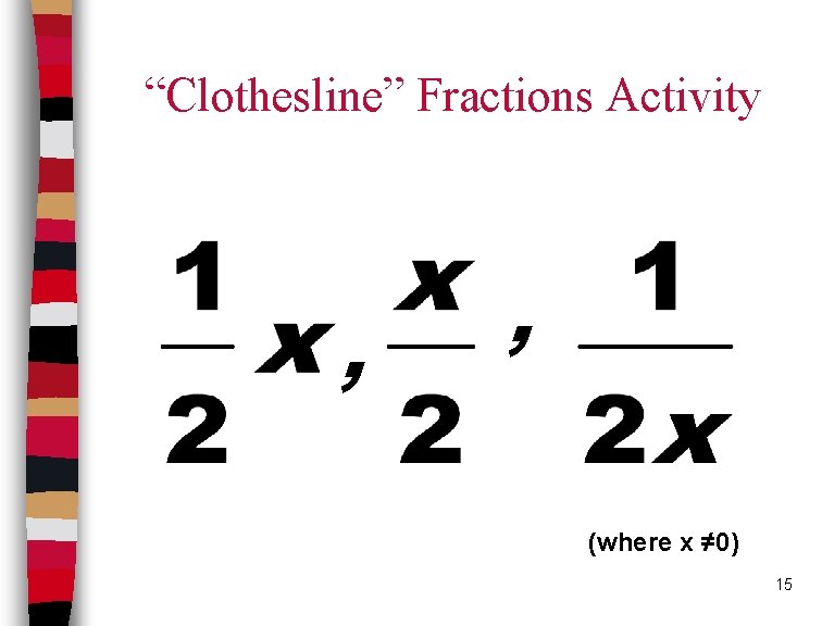 “Clothesline” Fractions Activity , , (where x ≠ 0) 15 