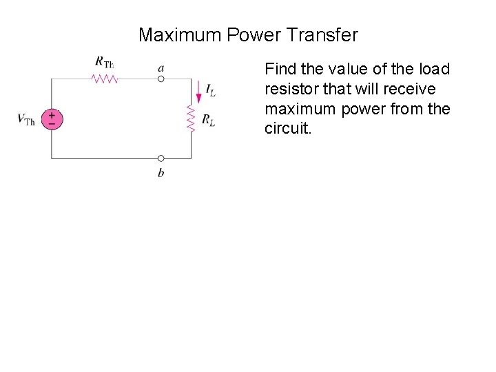 Maximum Power Transfer Find the value of the load resistor that will receive maximum