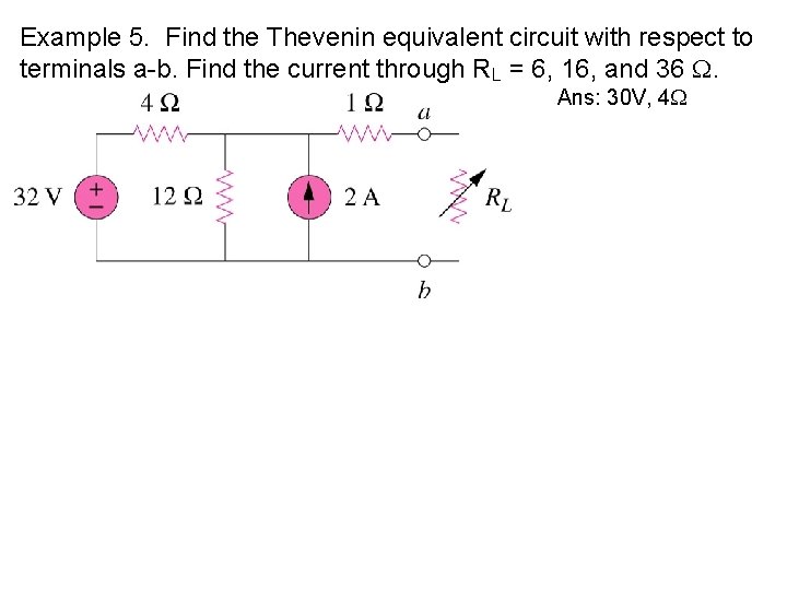 Example 5. Find the Thevenin equivalent circuit with respect to terminals a-b. Find the