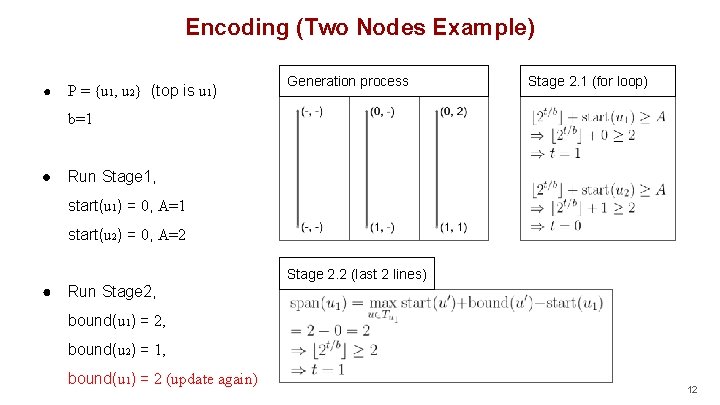 Encoding (Two Nodes Example) ● P = {u 1, u 2} (top is u