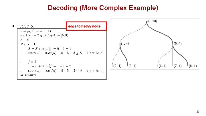 Decoding (More Complex Example) ● case 3: edge to heavy node 23 