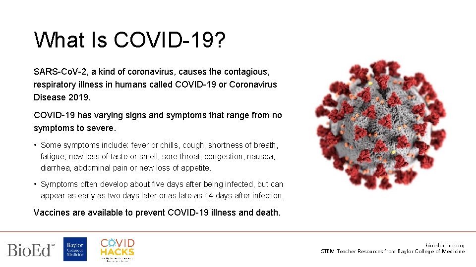 What Is COVID-19? SARS-Co. V-2, a kind of coronavirus, causes the contagious, respiratory illness