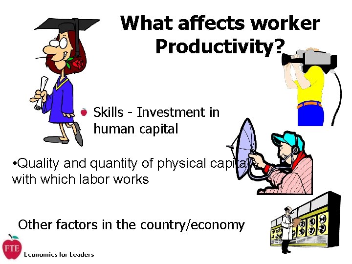 What affects worker Productivity? Skills - Investment in human capital • Quality and quantity