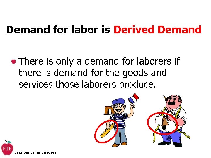 Demand for labor is Derived Demand There is only a demand for laborers if