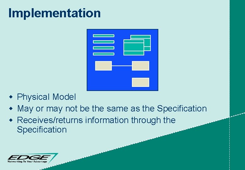 Implementation w Physical Model w May or may not be the same as the