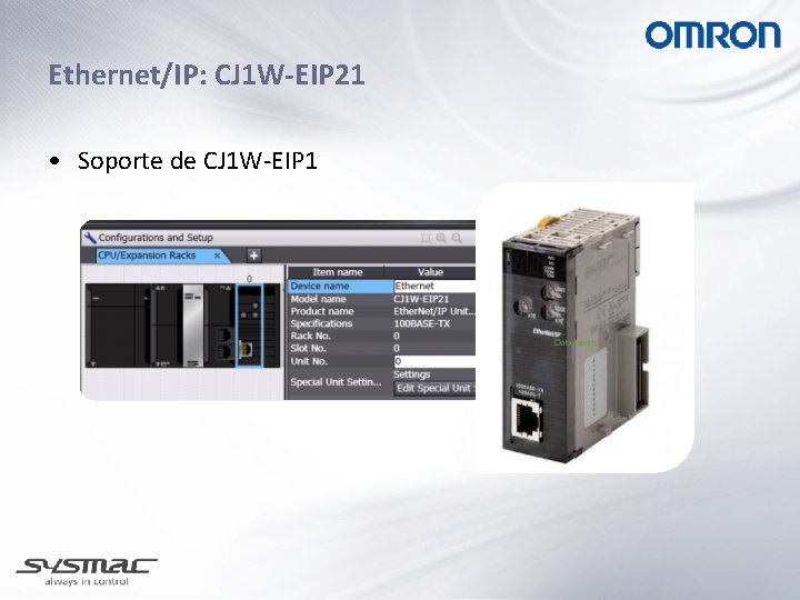 Ethernet/IP: CJ 1 W-EIP 21 • Soporte de CJ 1 W-EIP 1 