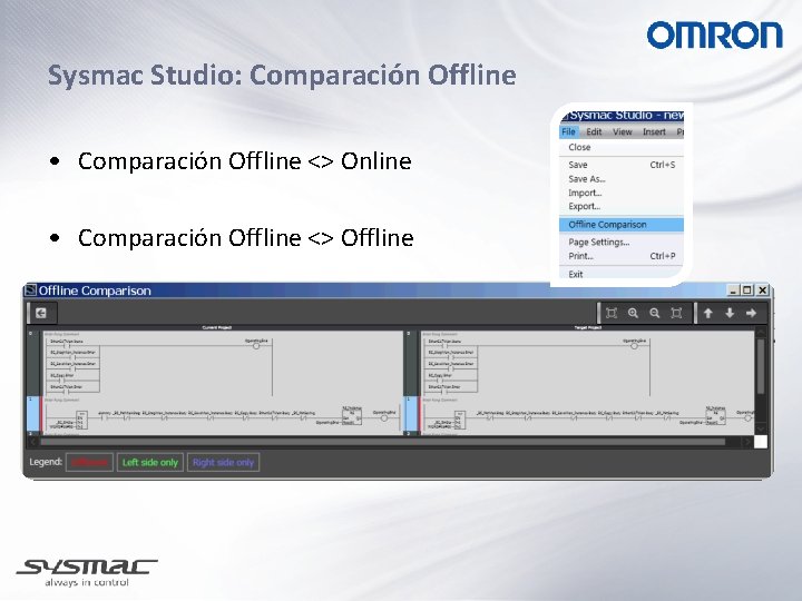 Sysmac Studio: Comparación Offline • Comparación Offline <> Online • Comparación Offline <> Offline