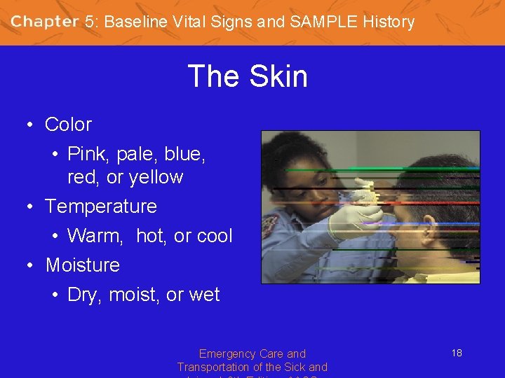 5: Baseline Vital Signs and SAMPLE History The Skin • Color • Pink, pale,