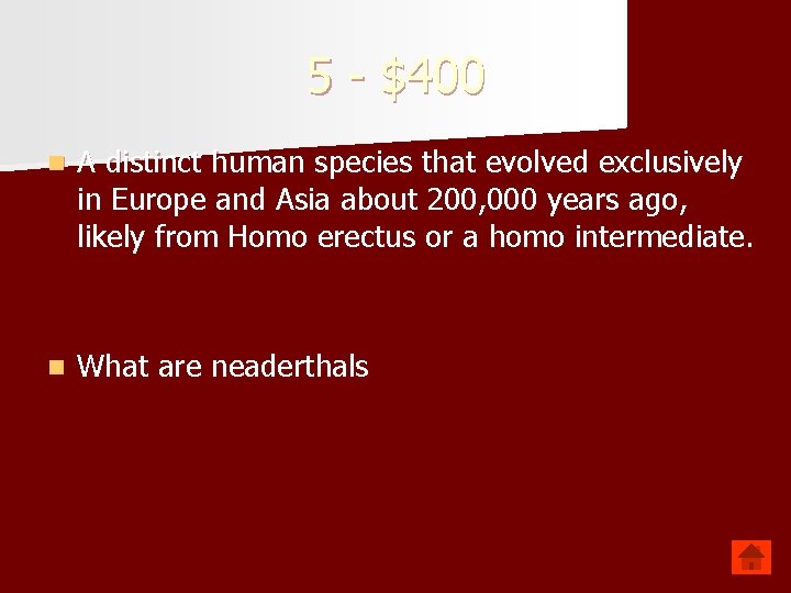 5 - $400 n A distinct human species that evolved exclusively in Europe and