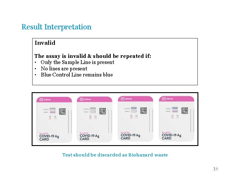 Result Interpretation Invalid The assay is invalid & should be repeated if: • Only