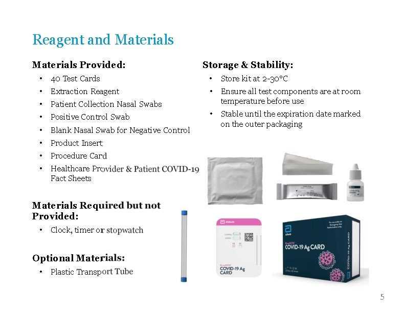 Reagent and Materials Provided: Storage & Stability: • 40 Test Cards • Store kit