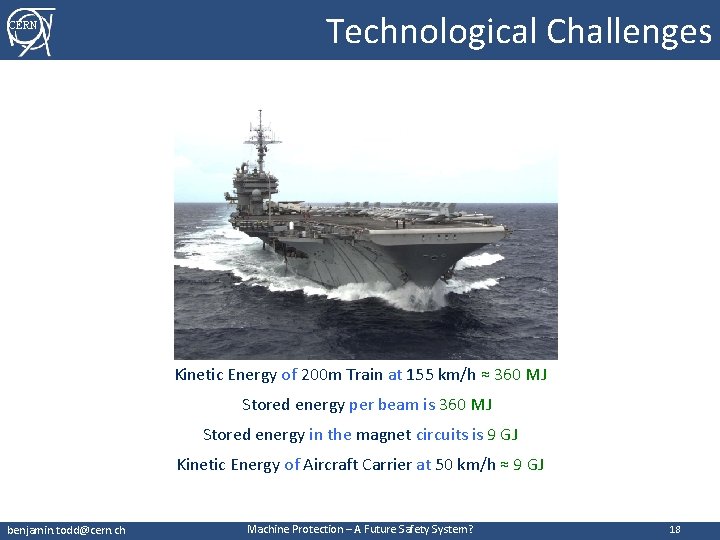 CERN Technological Challenges Kinetic Energy of 200 m Train at 155 km/h ≈ 360