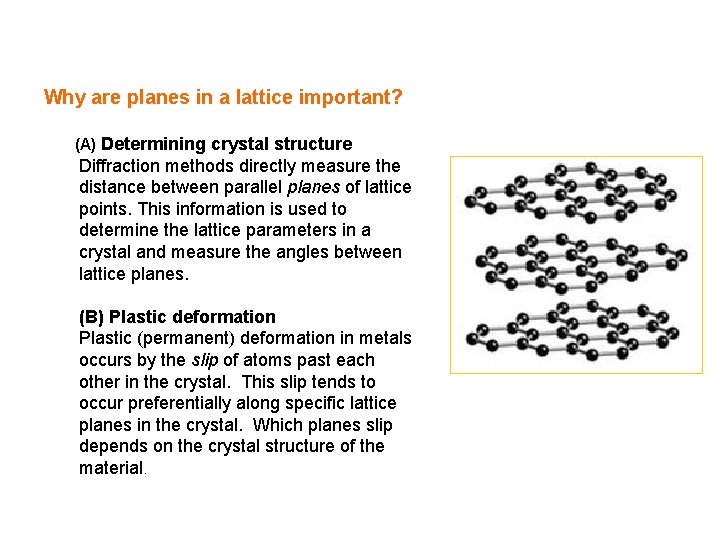 Why are planes in a lattice important? (A) Determining crystal structure Diffraction methods directly