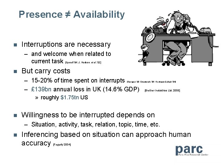 Presence ≠ Availability n Interruptions are necessary – and welcome when related to current