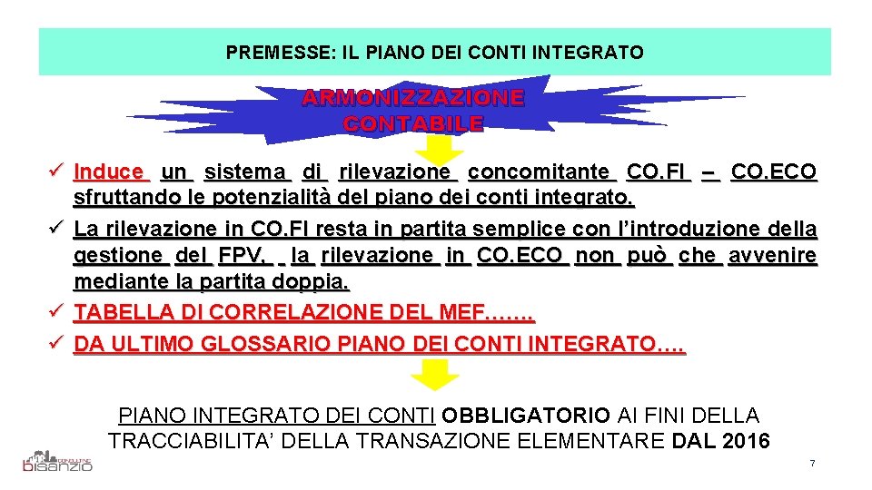 PREMESSE: IL PIANO DEI CONTI INTEGRATO ARMONIZZAZIONE CONTABILE ü Induce un sistema di rilevazione