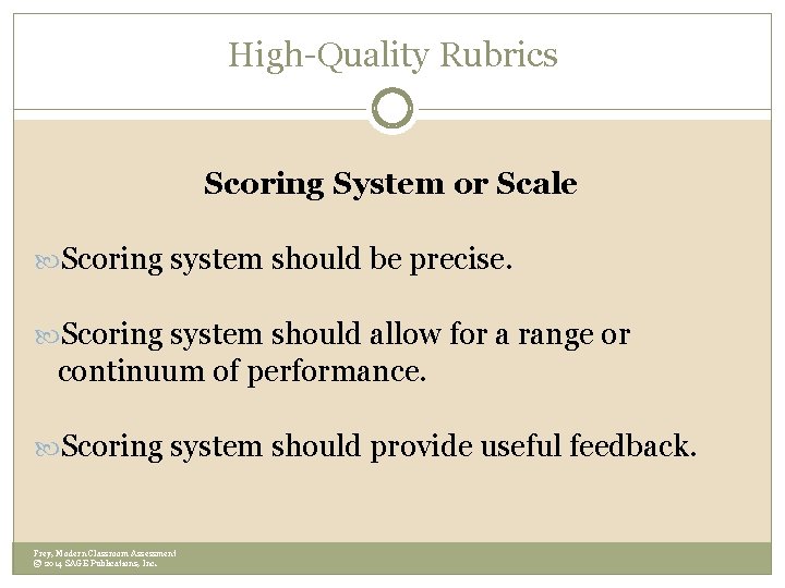 High-Quality Rubrics Scoring System or Scale Scoring system should be precise. Scoring system should