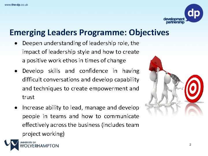 Emerging Leaders Programme: Objectives Deepen understanding of leadership role, the impact of leadership style