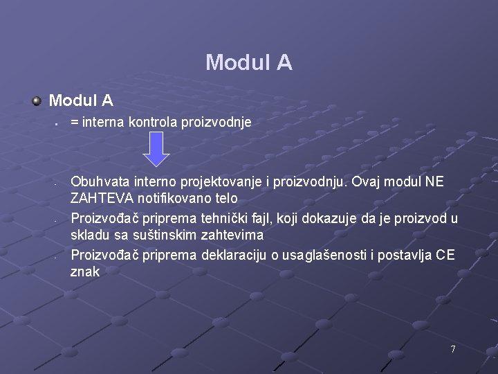 Modul A § - - - = interna kontrola proizvodnje Obuhvata interno projektovanje i