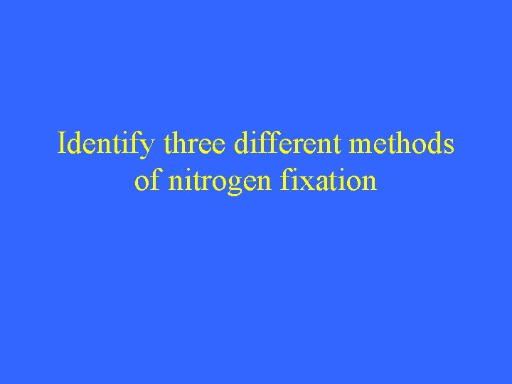 Identify three different methods of nitrogen fixation 