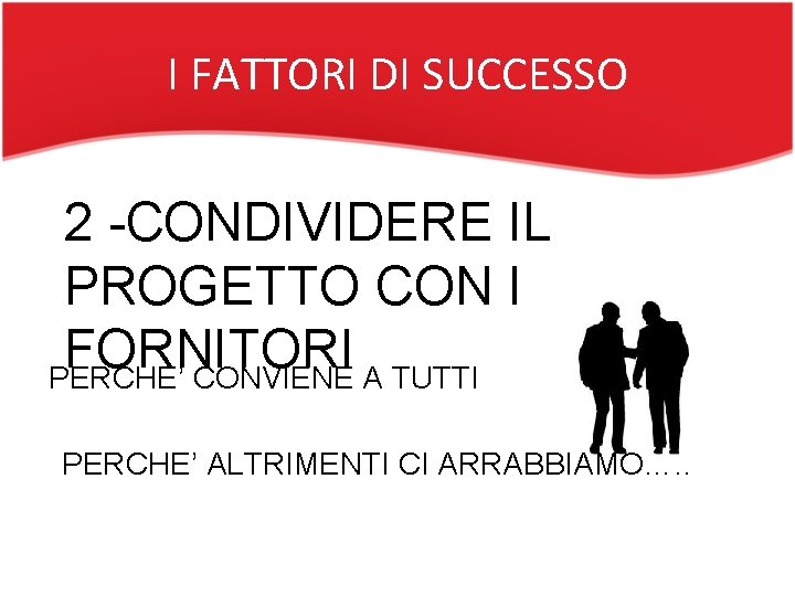 I FATTORI DI SUCCESSO 2 -CONDIVIDERE IL PROGETTO CON I FORNITORI PERCHE’ CONVIENE A