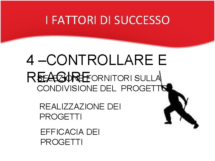 I FATTORI DI SUCCESSO 4 –CONTROLLARE E SELEZIONE FORNITORI SULLA REAGIRE CONDIVISIONE DEL PROGETTO