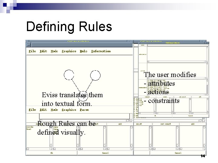 Defining Rules Eviss translates them into textual form. The user modifies - attributes -